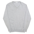 CALVIN KLEIN Mens Grey Patterned Wool Blend V-Neck Jumper L Soft Warm Comfort