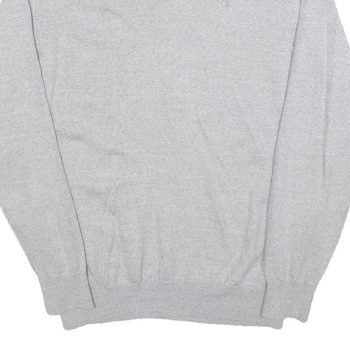 CALVIN KLEIN Mens Grey Patterned Wool Blend V-Neck Jumper L Soft Warm Comfort