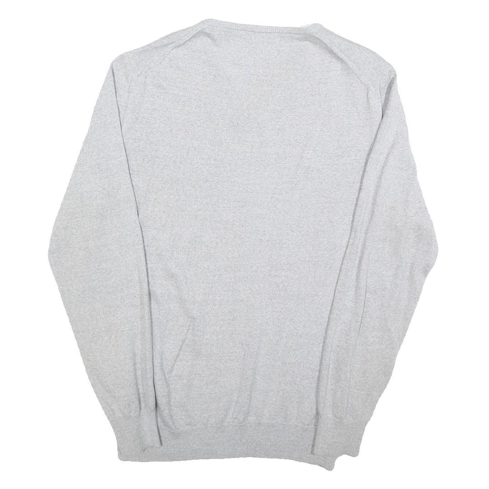 CALVIN KLEIN Mens Grey Patterned Wool Blend V-Neck Jumper L Soft Warm Comfort