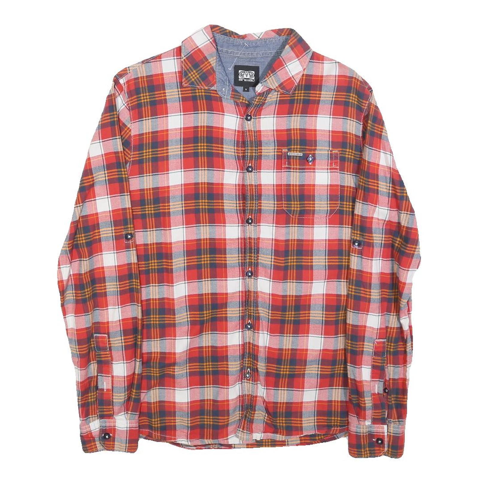 ANIMAL Mens Red & Orange Check Shirt S Casual Cotton Blend Lightweight Long