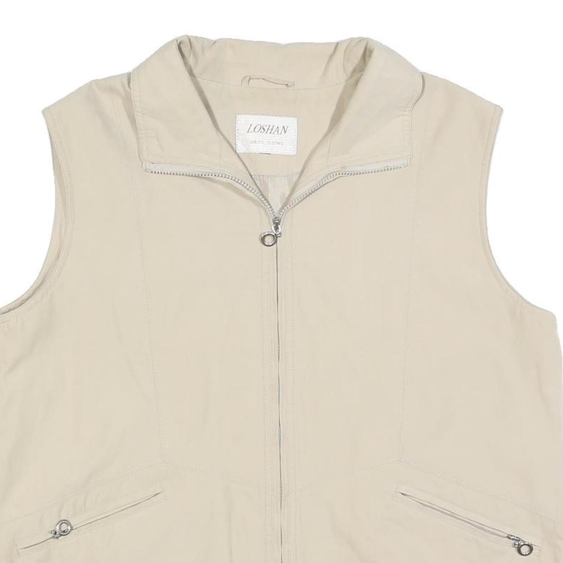 LOSHAN Womens Beige Polyester Blend Zip Jacket L Woven Casual Lightweight