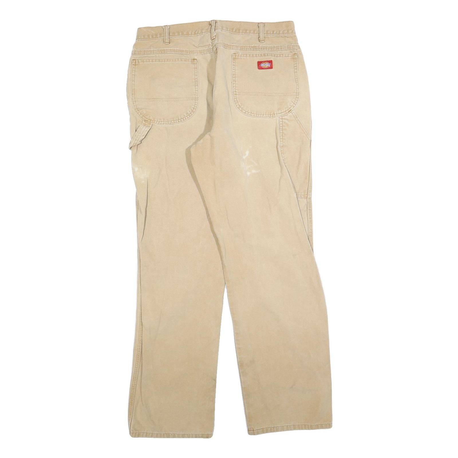 DICKIES Mens Regular Fit Jeans Beige Cotton Blend W36 L34 Workwear Utility Style