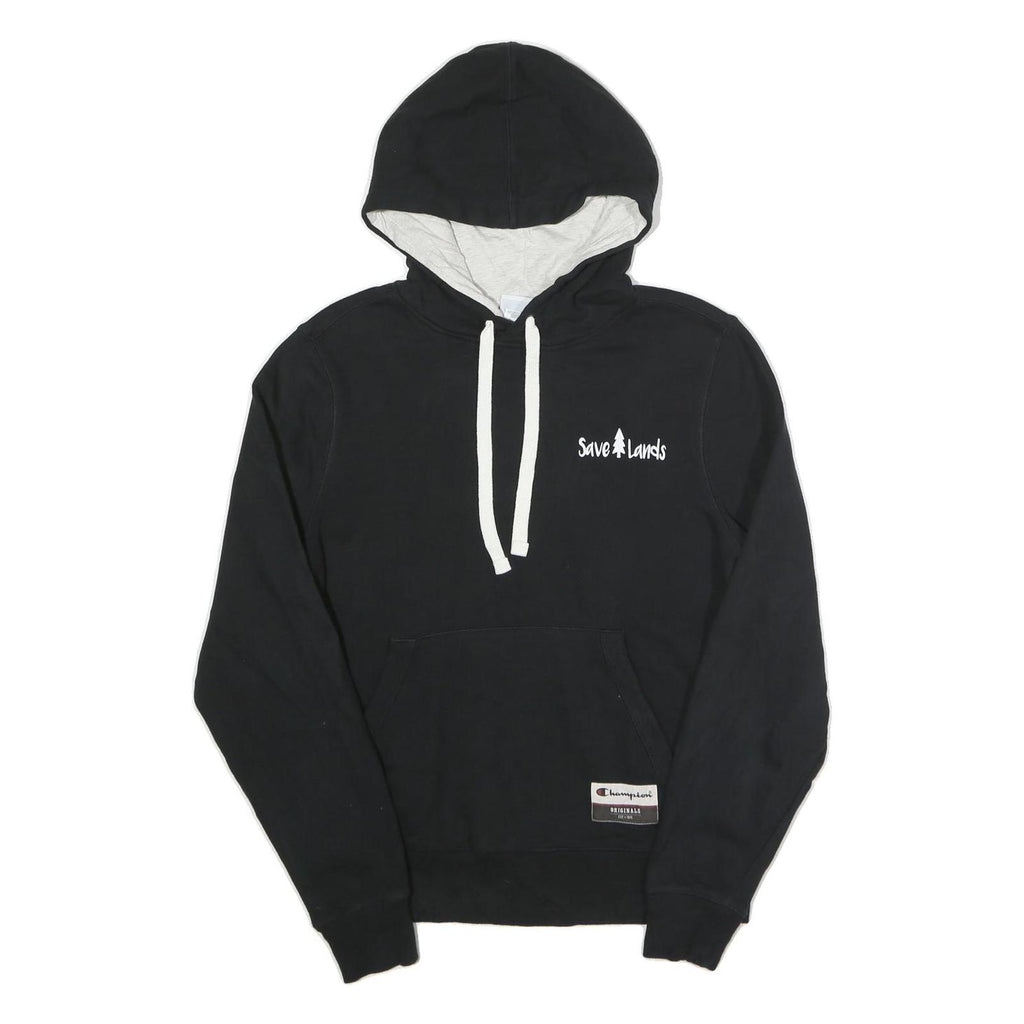 CHAMPION Mens Black Hoodie S Cotton Blend Pullover Save Lands Print