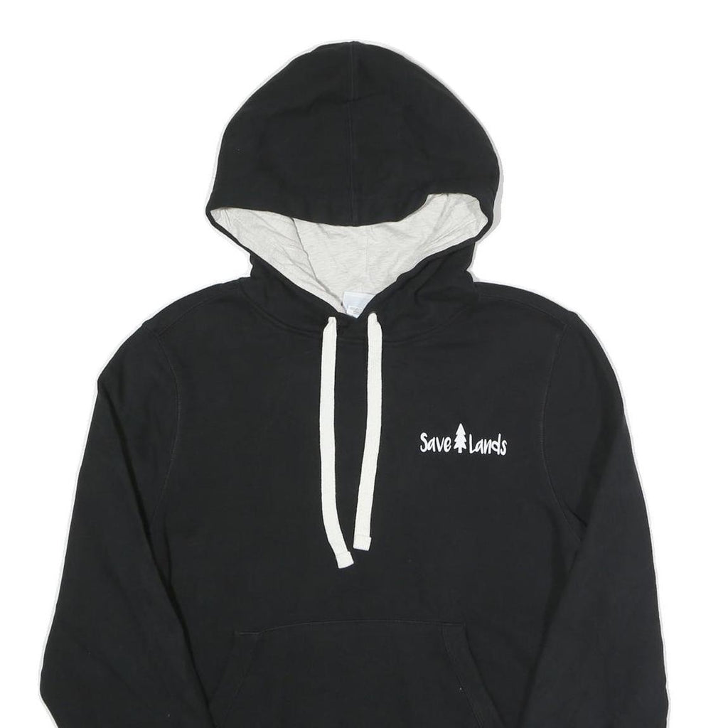 CHAMPION Mens Black Hoodie S Cotton Blend Pullover Save Lands Print