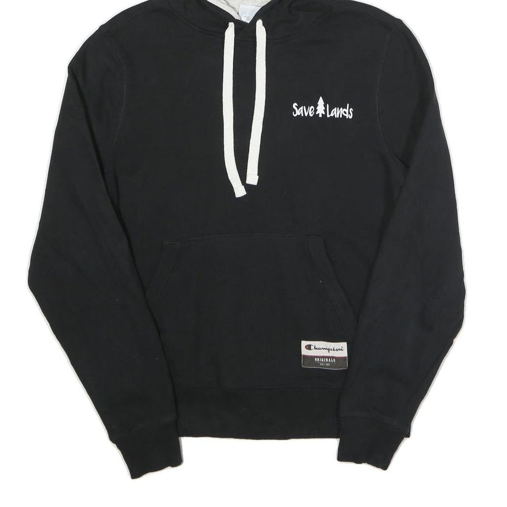 CHAMPION Mens Black Hoodie S Cotton Blend Pullover Save Lands Print