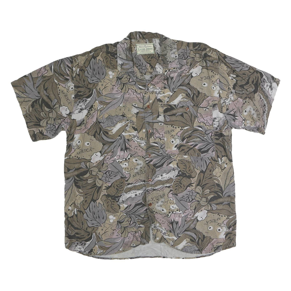 LERROS Mens Beige & Grey Pattern Shirt L Short Sleeve Casual Polyester Blend