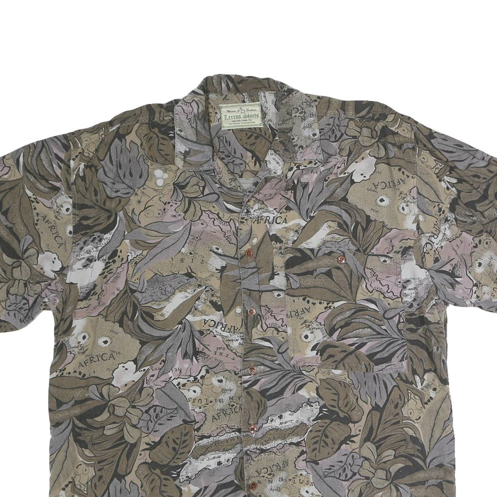 LERROS Mens Beige & Grey Pattern Shirt L Short Sleeve Casual Polyester Blend