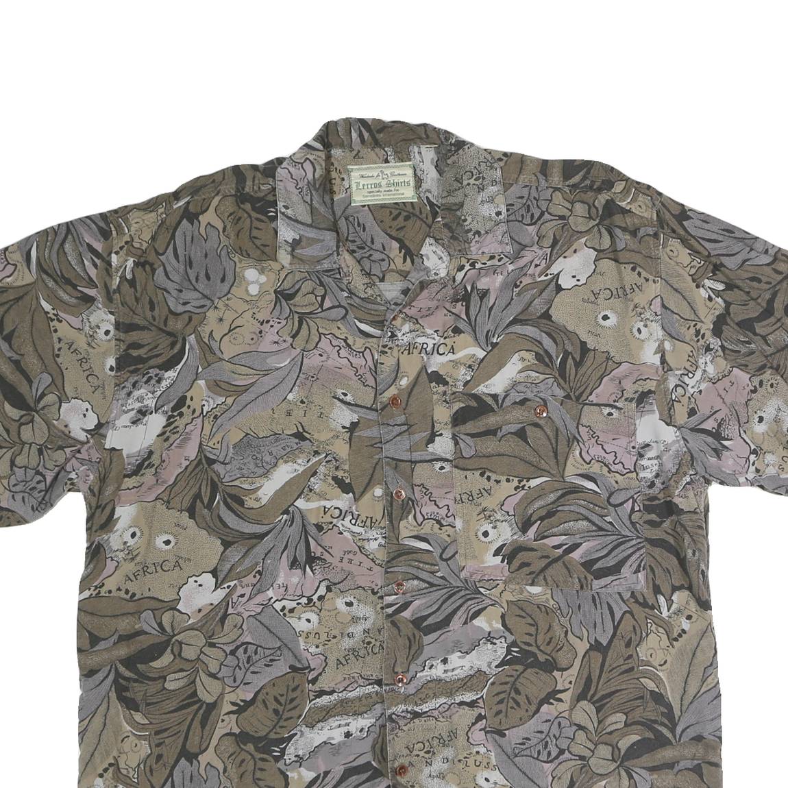 LERROS Mens Beige & Grey Pattern Shirt L Short Sleeve Casual Polyester Blend