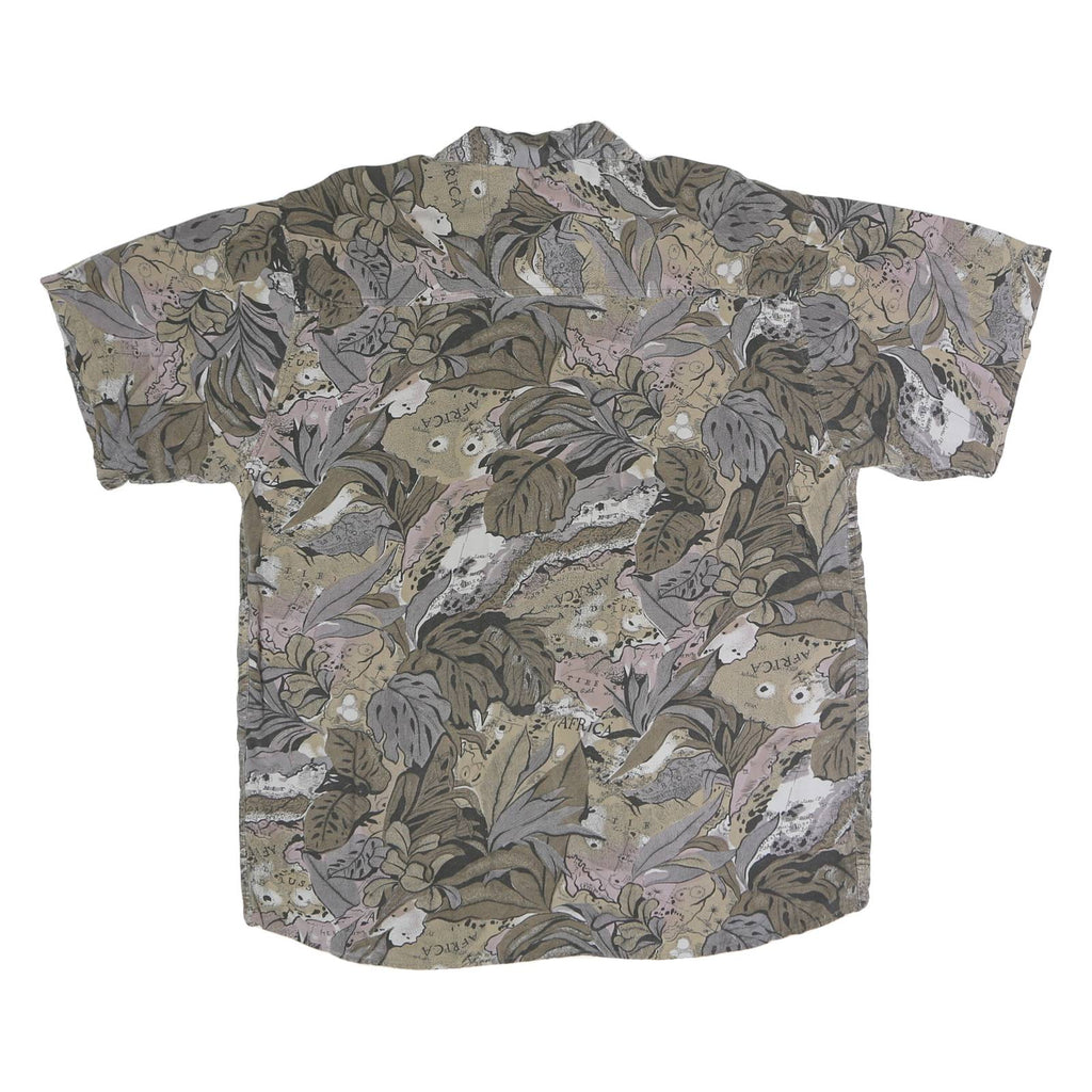 LERROS Mens Beige & Grey Pattern Shirt L Short Sleeve Casual Polyester Blend