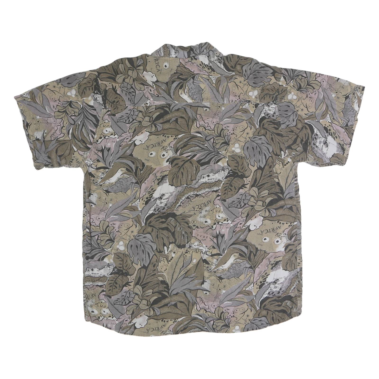 LERROS Mens Beige & Grey Pattern Shirt L Short Sleeve Casual Polyester Blend