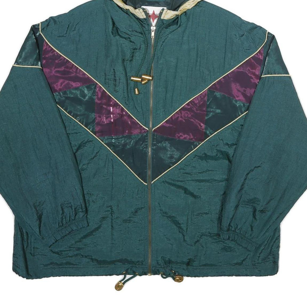 ACTIVE FRONTIER Womens Green & Purple Hooded Zip Nylon Jacket XL Shiny