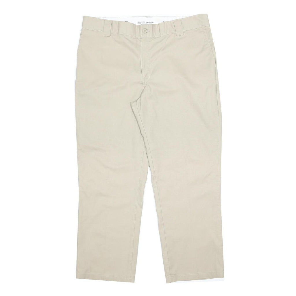 DICKIES Mens Cotton Blend Beige Regular Straight Trousers W40 L30 Workwear Zip