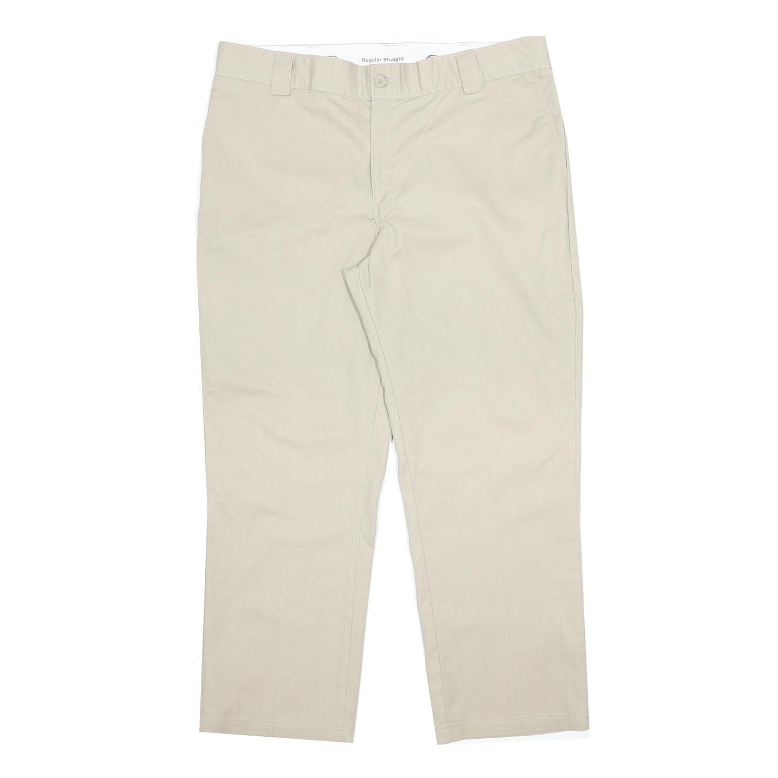 DICKIES Mens Cotton Blend Beige Regular Straight Trousers W40 L30 Workwear Zip
