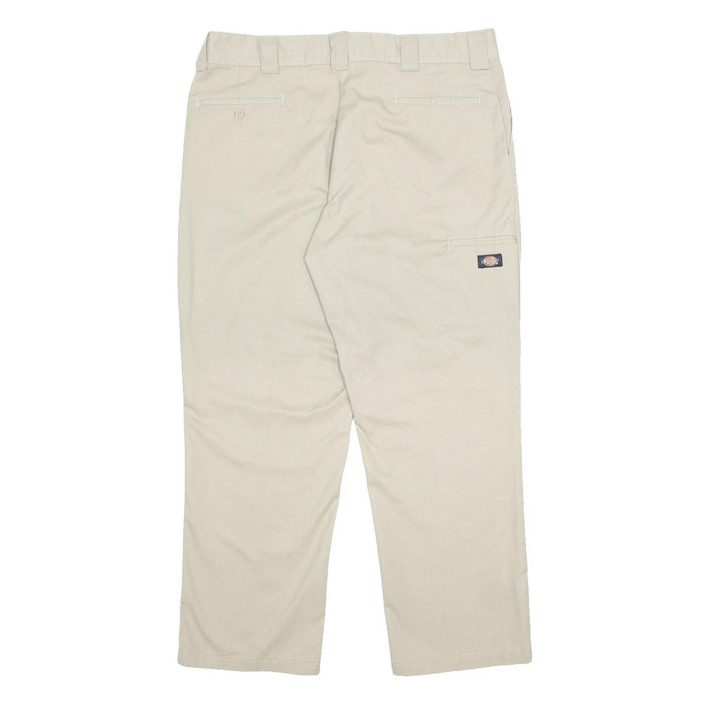 DICKIES Mens Cotton Blend Beige Regular Straight Trousers W40 L30 Workwear Zip