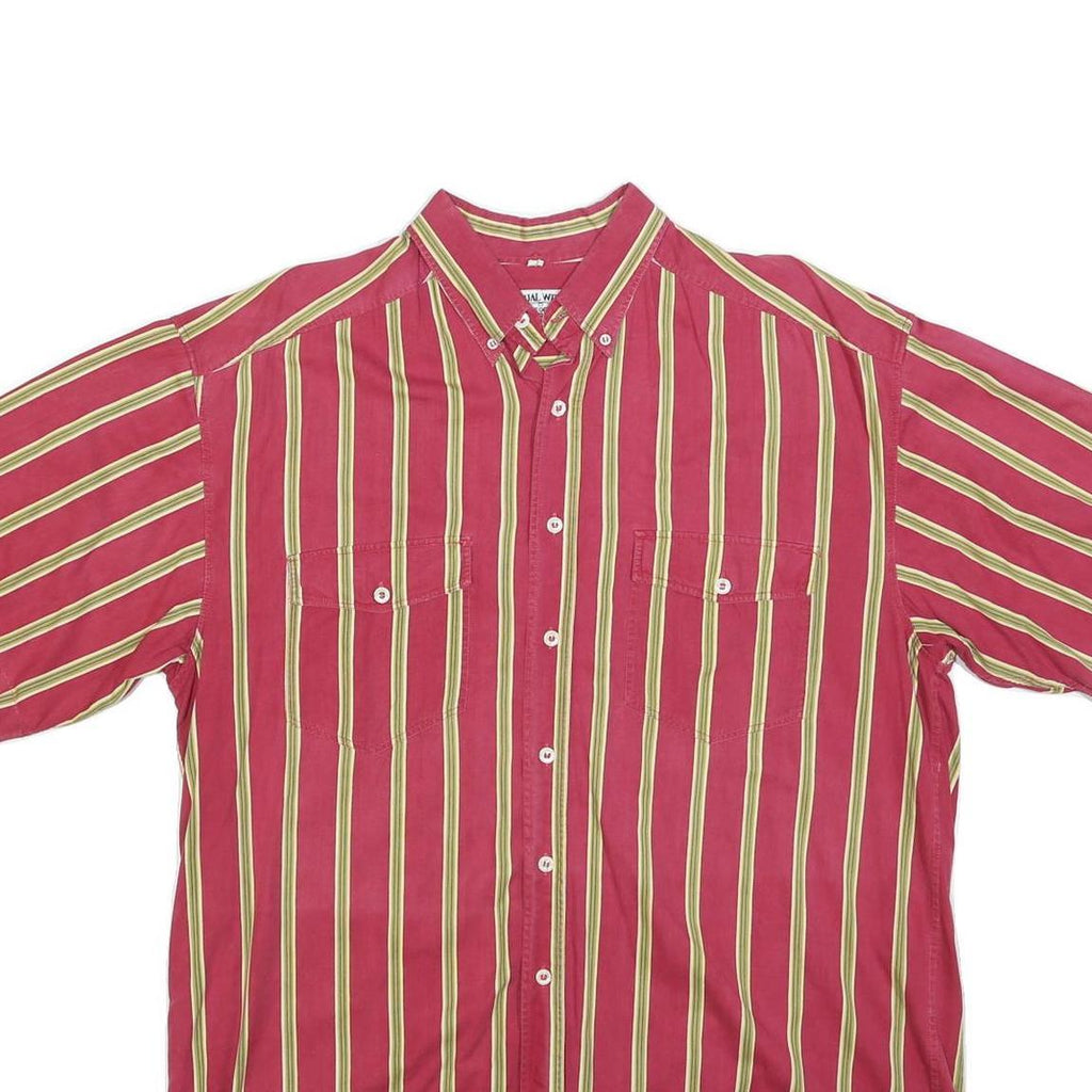 EDITH KUMAR Mens Red & Yellow Striped Casual Shirt L Button Down Collar Cotton