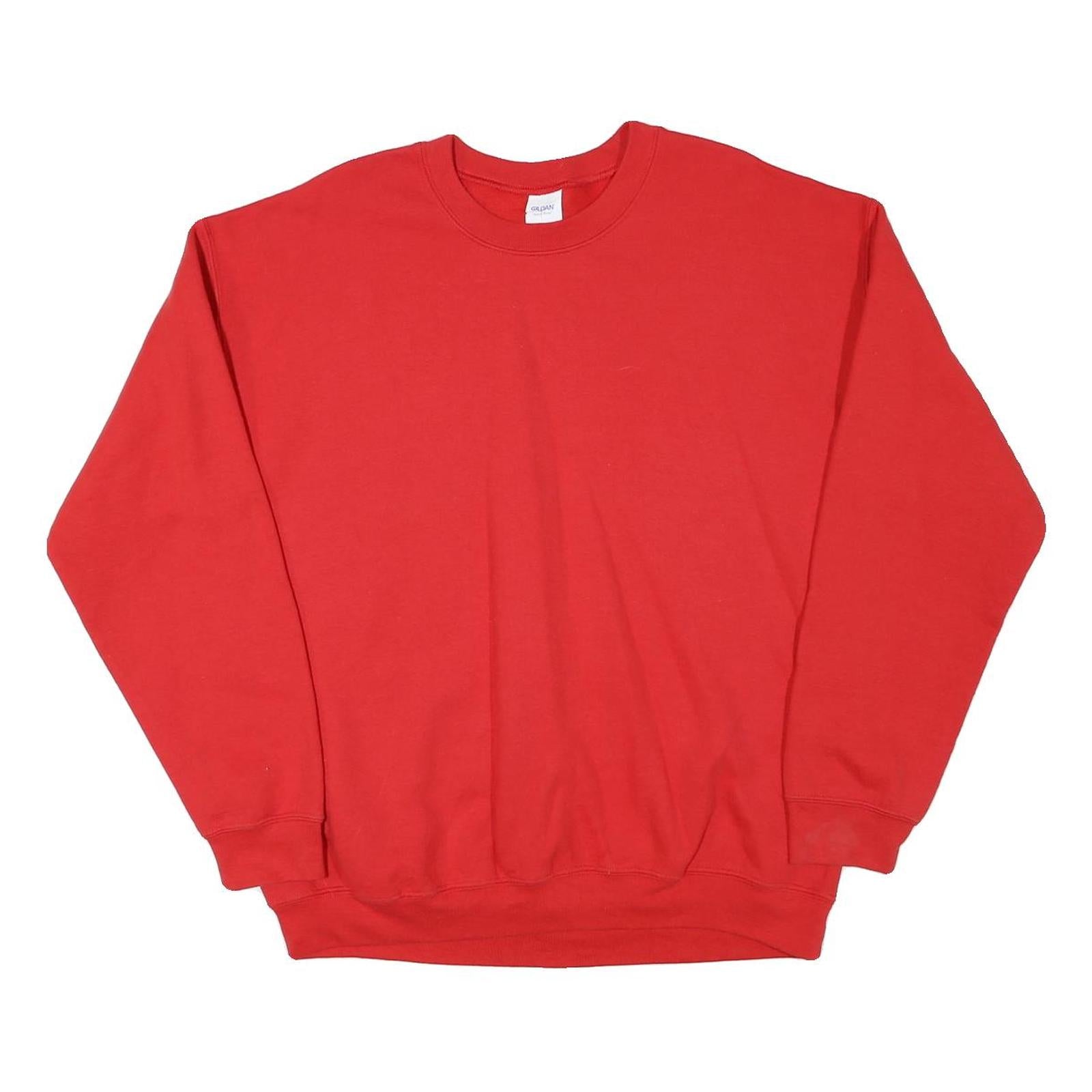 GILDAN Mens Red Cotton Blend Sweatshirt L Crew Neck Long Sleeve Plain Pullover