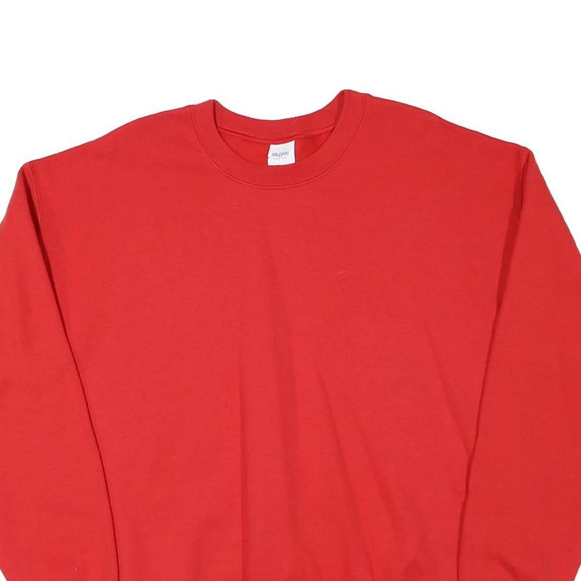 GILDAN Mens Red Cotton Blend Sweatshirt L Crew Neck Long Sleeve Plain Pullover