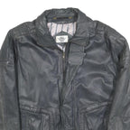 MANHATTEN CLUB Mens Black Leather Jacket S Zip Plain Soft Classic Casual