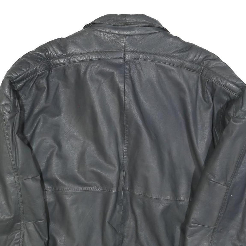 MANHATTEN CLUB Mens Black Leather Jacket S Zip Plain Soft Classic Casual