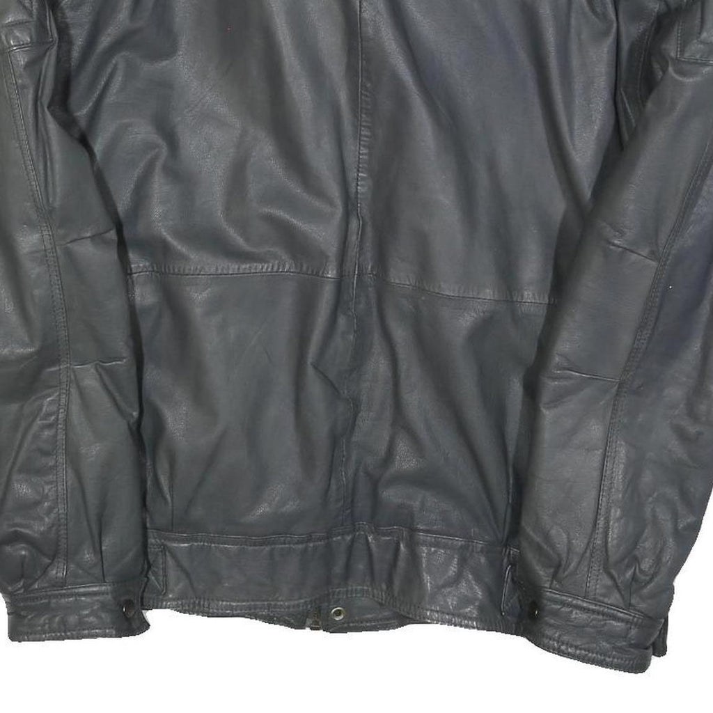 MANHATTEN CLUB Mens Black Leather Jacket S Zip Plain Soft Classic Casual
