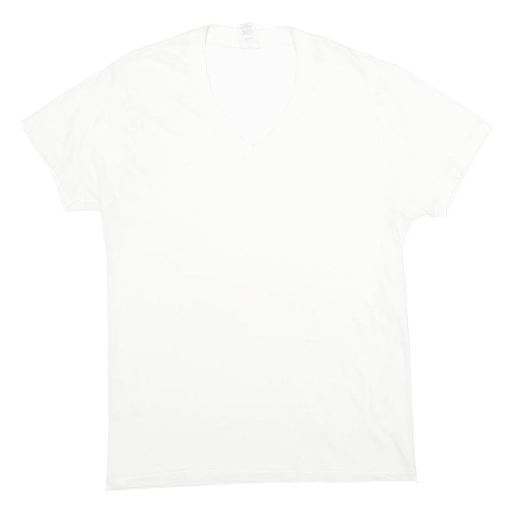 TOWNCRAFT Mens White V-Neck T-Shirt Cotton Blend L Short Sleeve Plain Classic