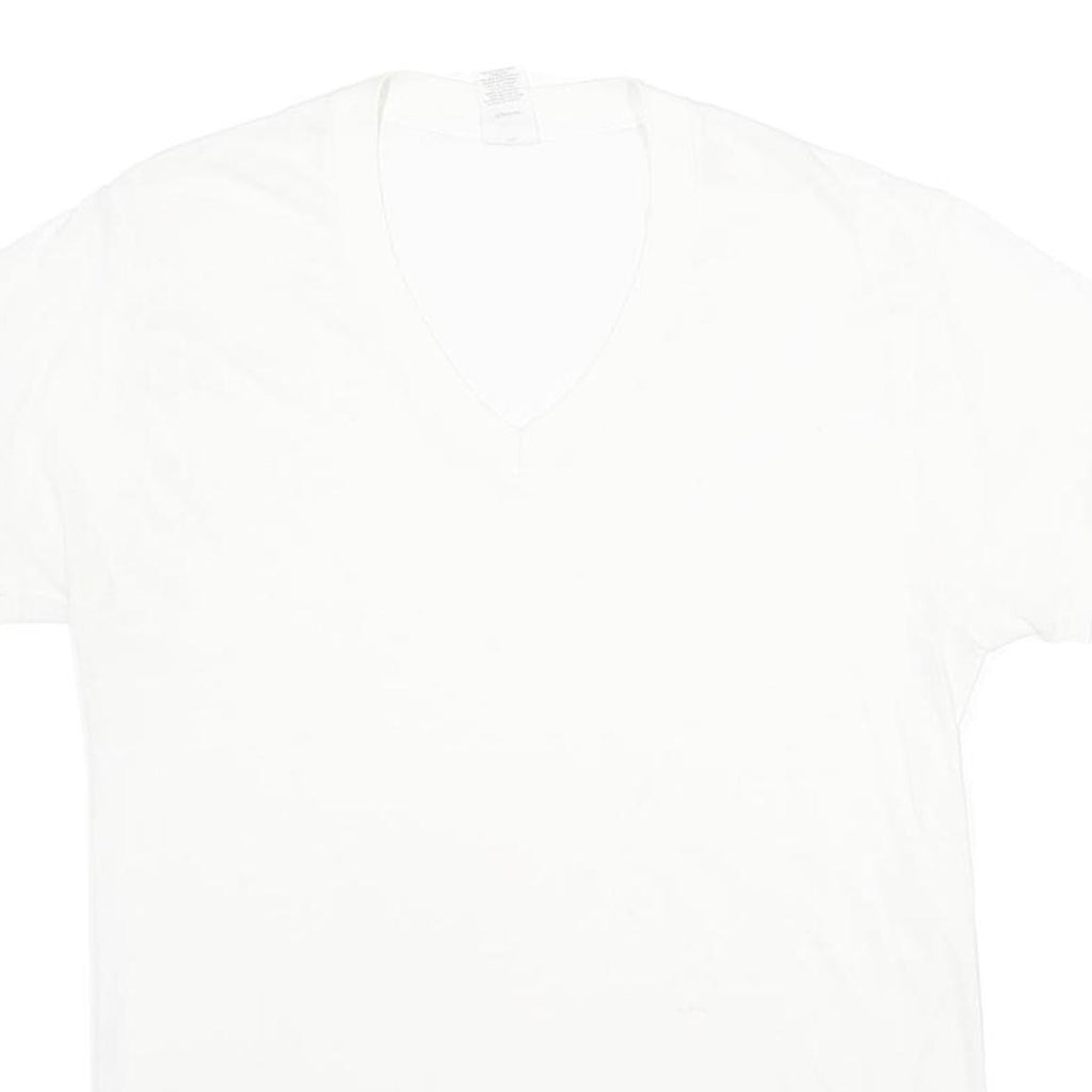 TOWNCRAFT Mens White V-Neck T-Shirt Cotton Blend L Short Sleeve Plain Classic