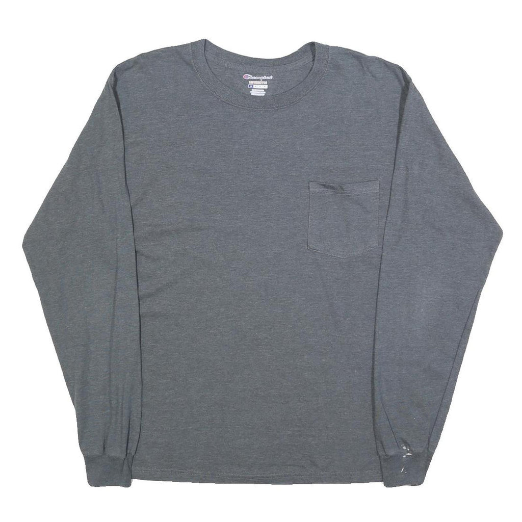 CHAMPION Mens Grey Long Sleeve T-Shirt Crew Neck Cotton Blend M Pocket Casual