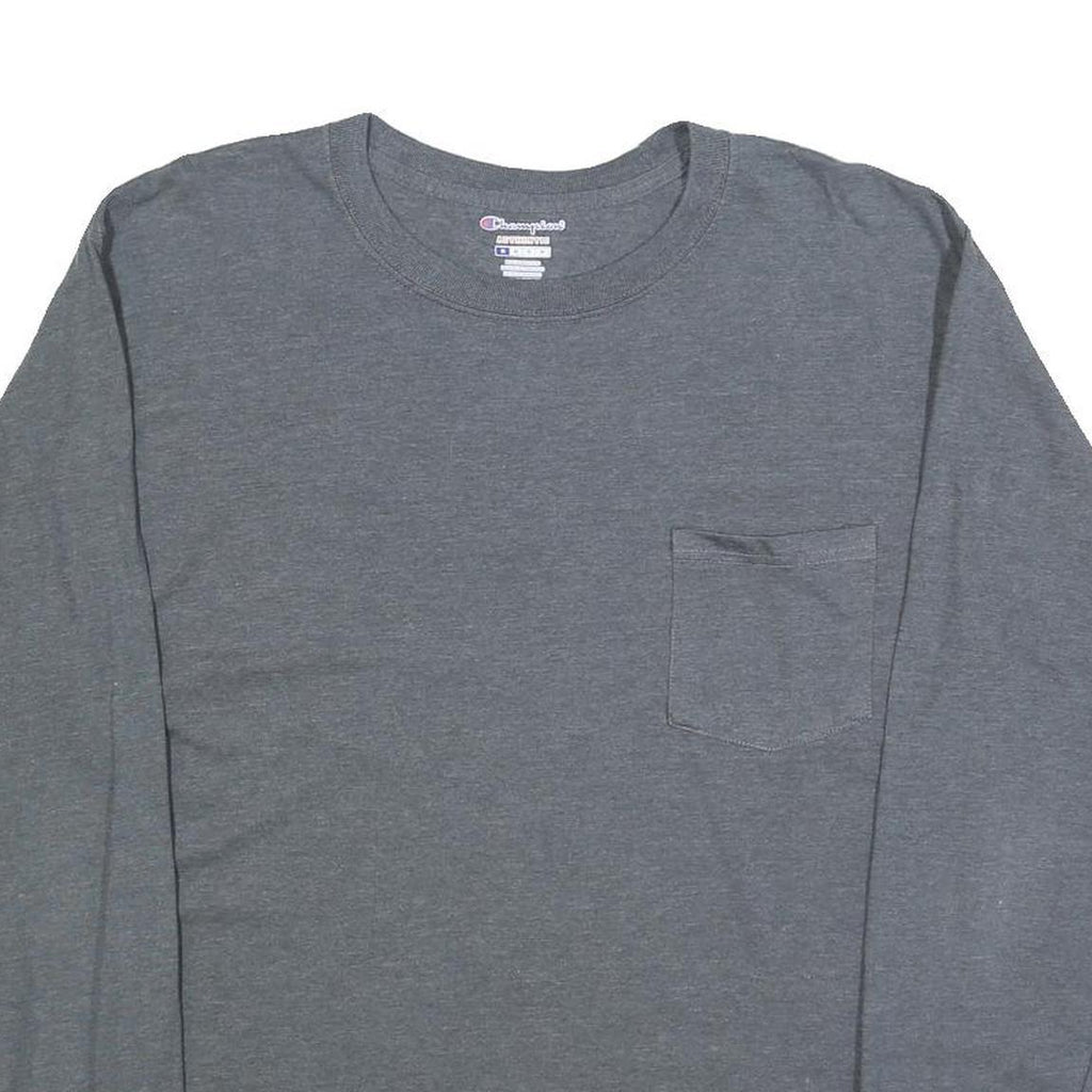 CHAMPION Mens Grey Long Sleeve T-Shirt Crew Neck Cotton Blend M Pocket Casual