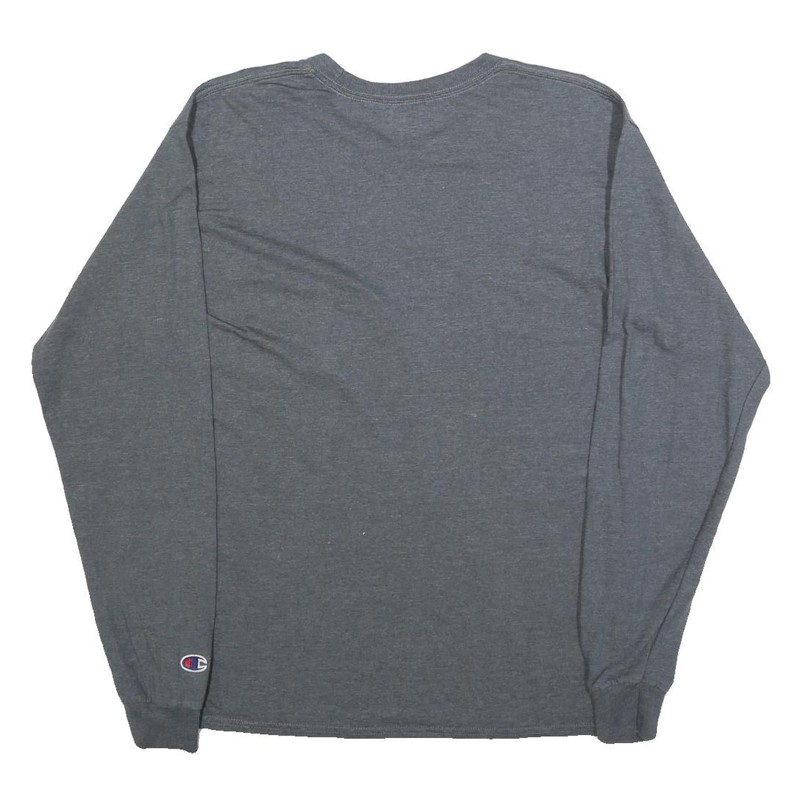 CHAMPION Mens Grey Long Sleeve T-Shirt Crew Neck Cotton Blend M Pocket Casual