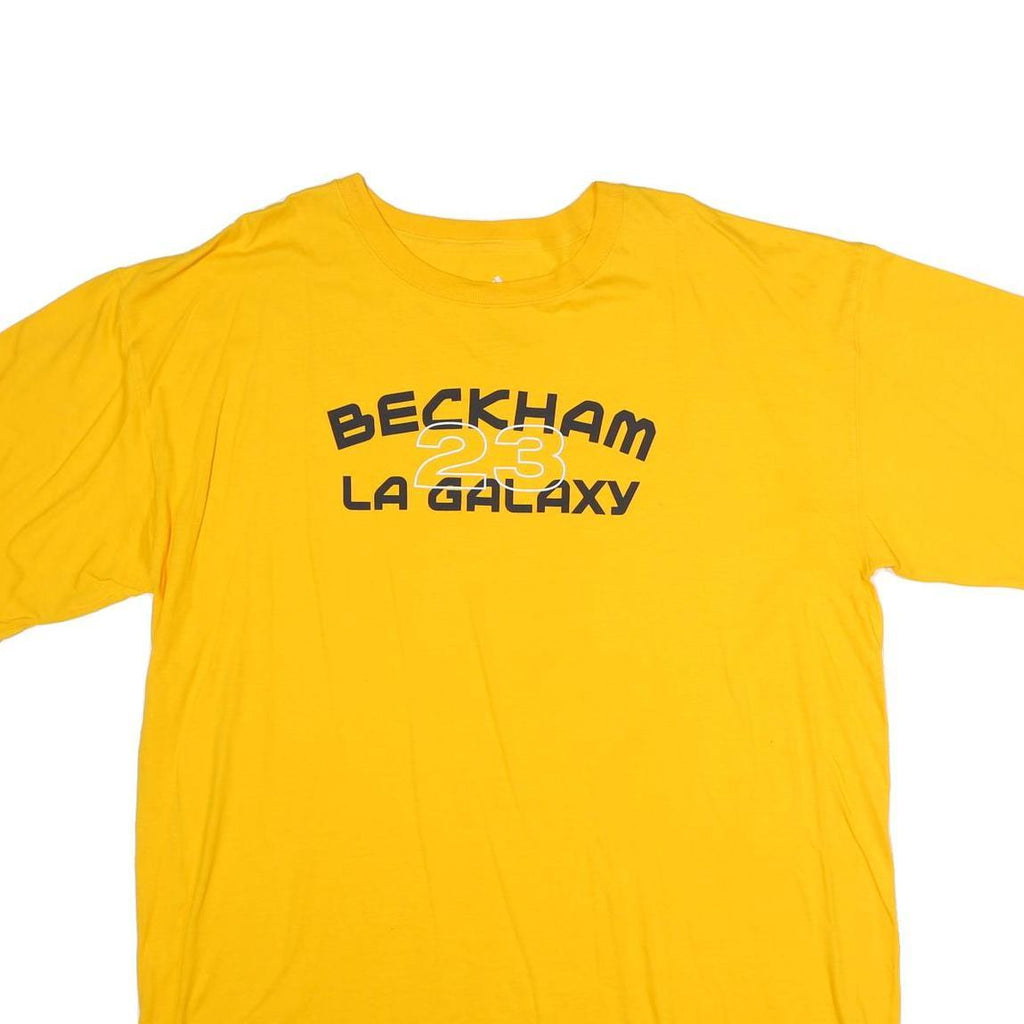 ADIDAS Mens Yellow Beckham 23 LA Galaxy Graphic T-Shirt XL Short Sleeve Crew