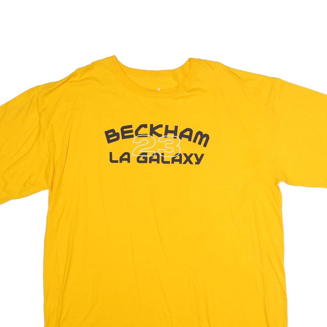 ADIDAS Mens Yellow Beckham 23 LA Galaxy Graphic T-Shirt XL Short Sleeve Crew
