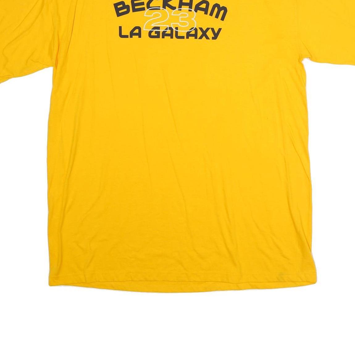 ADIDAS Mens Yellow Beckham 23 LA Galaxy Graphic T-Shirt XL Short Sleeve Crew