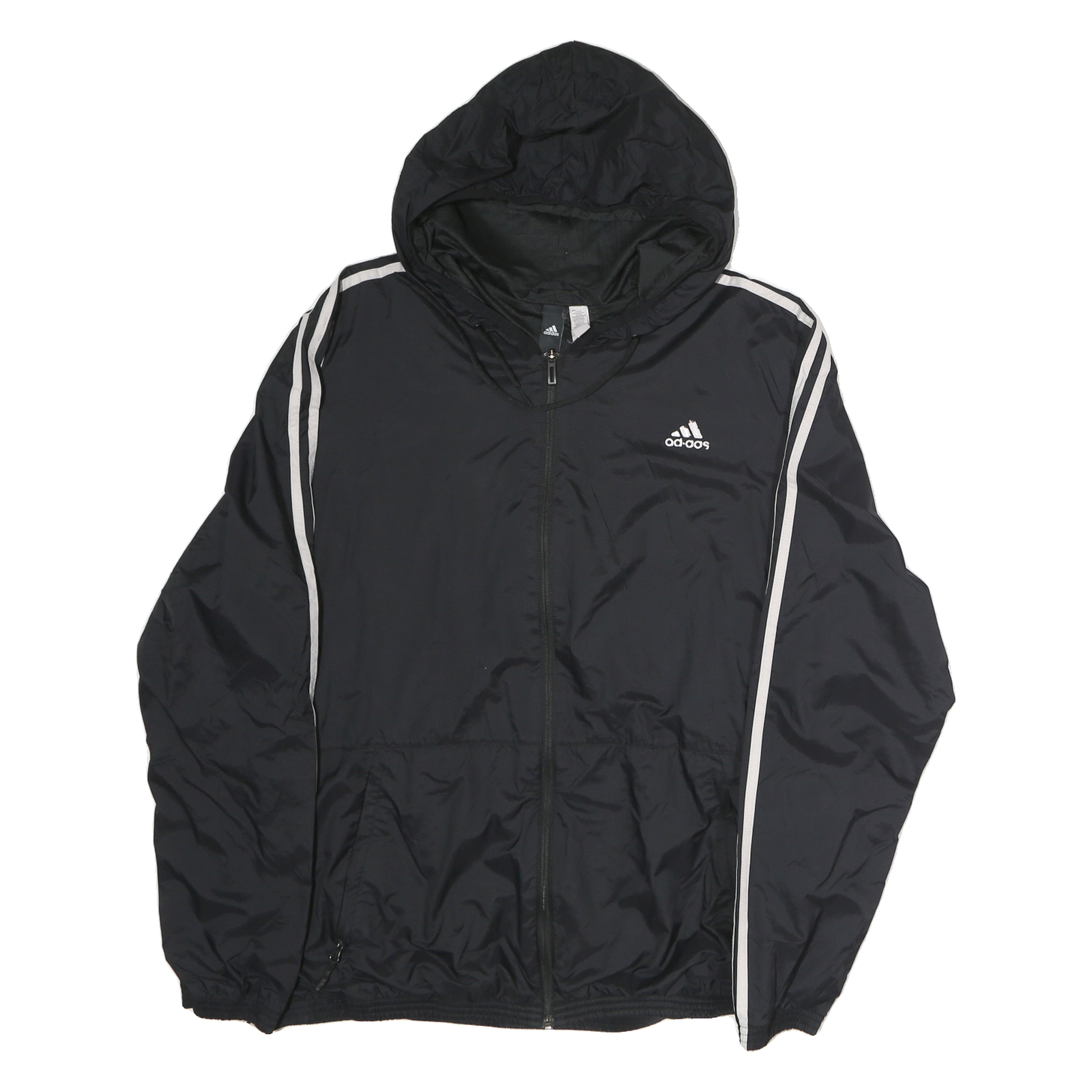 ADIDAS Mens Black Zip Hooded Track Jacket M Polyester Sportswear Casual