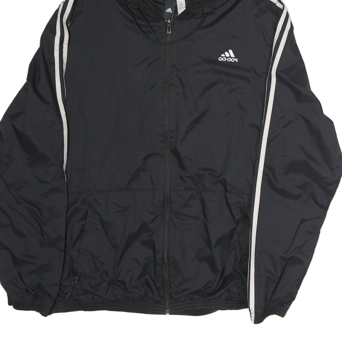 ADIDAS Mens Black Zip Hooded Track Jacket M Polyester Sportswear Casual
