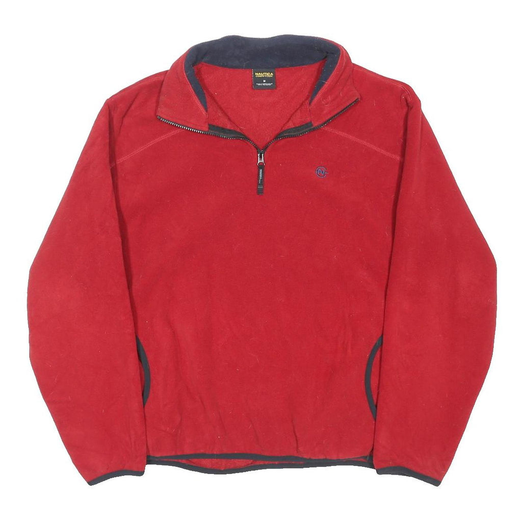 NAUTICA Mens Red Pullover Plain Quarter Zip Basic Knit Jumper M Fleece Comfort