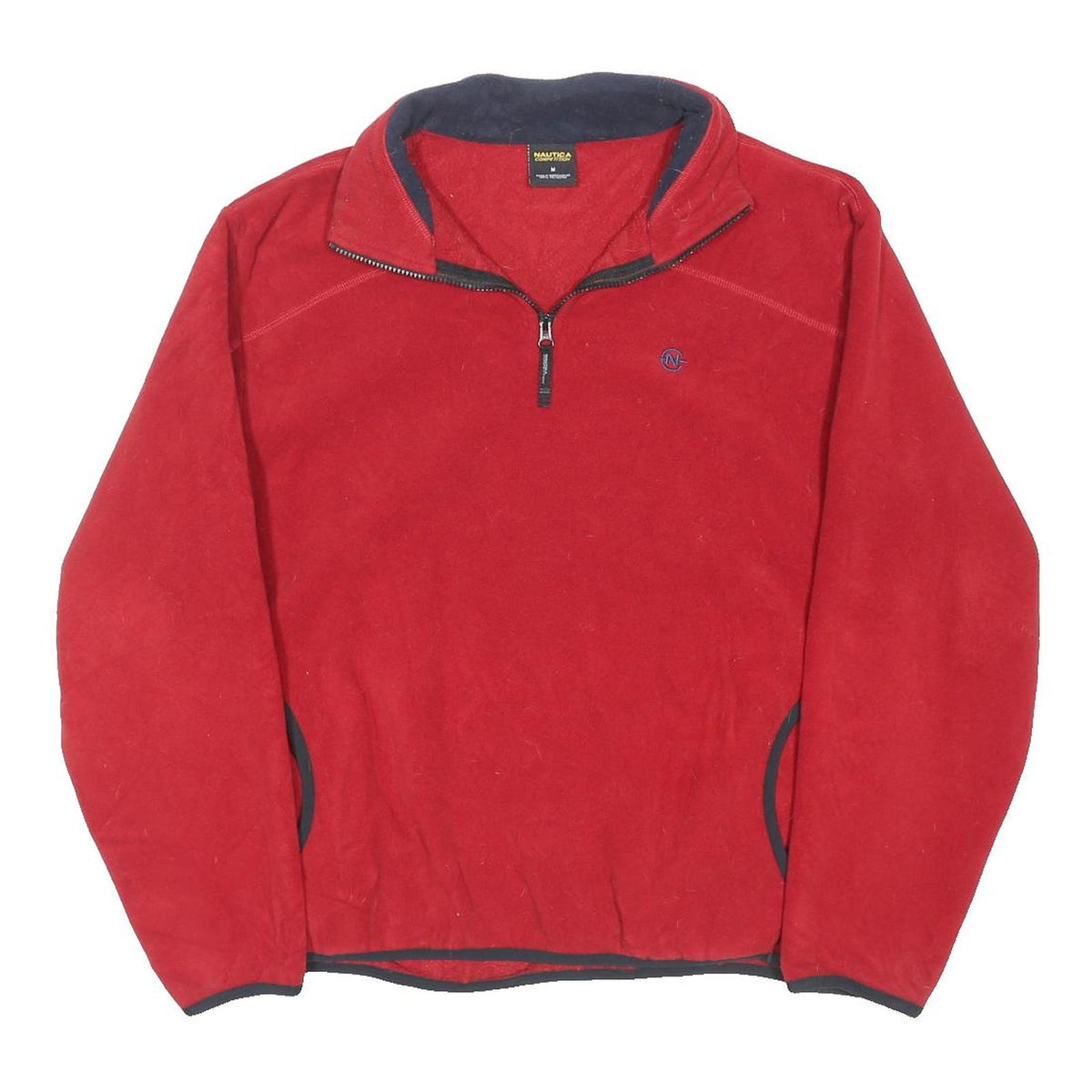 NAUTICA Mens Red Pullover Plain Quarter Zip Basic Knit Jumper M Fleece Comfort
