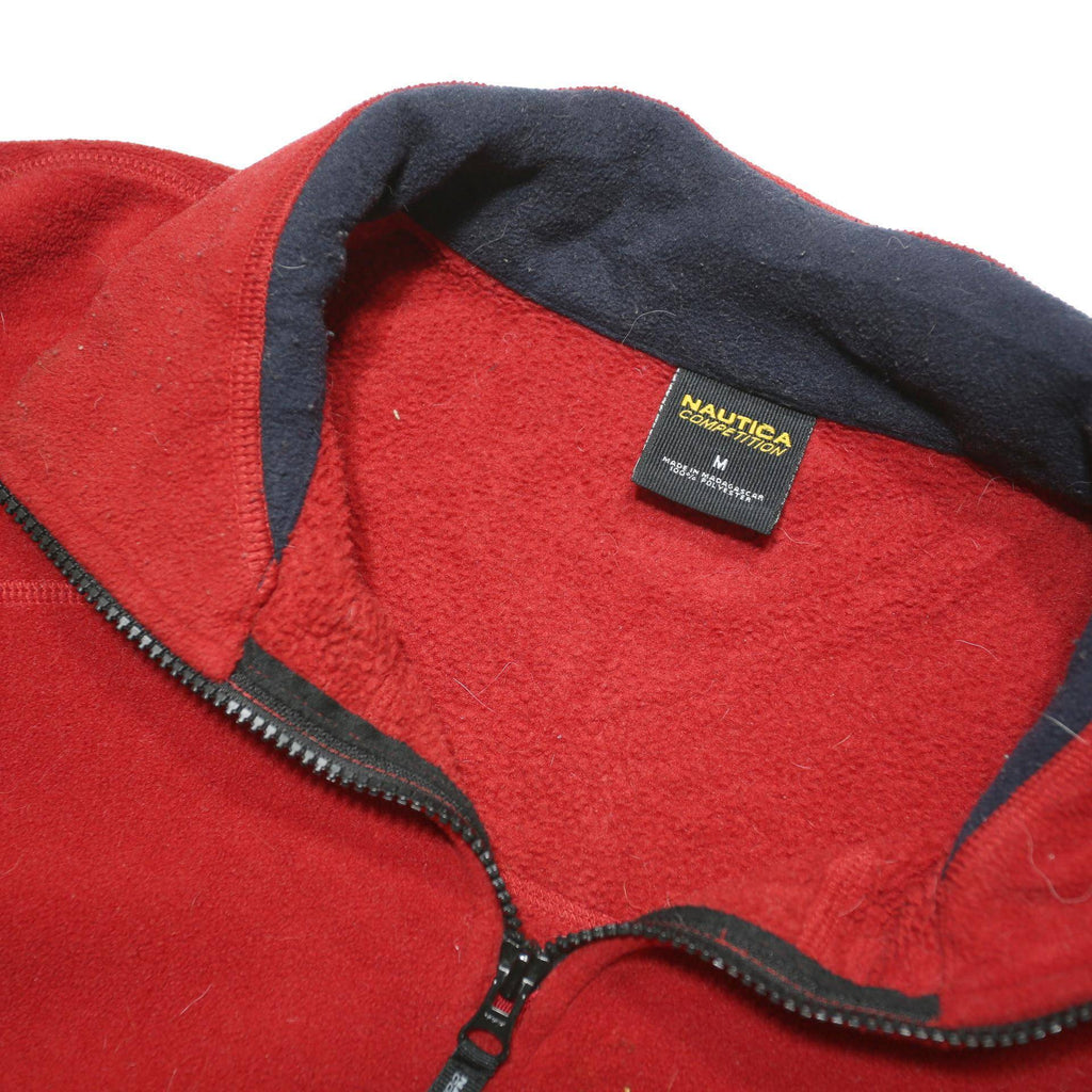 NAUTICA Mens Red Pullover Plain Quarter Zip Basic Knit Jumper M Fleece Comfort