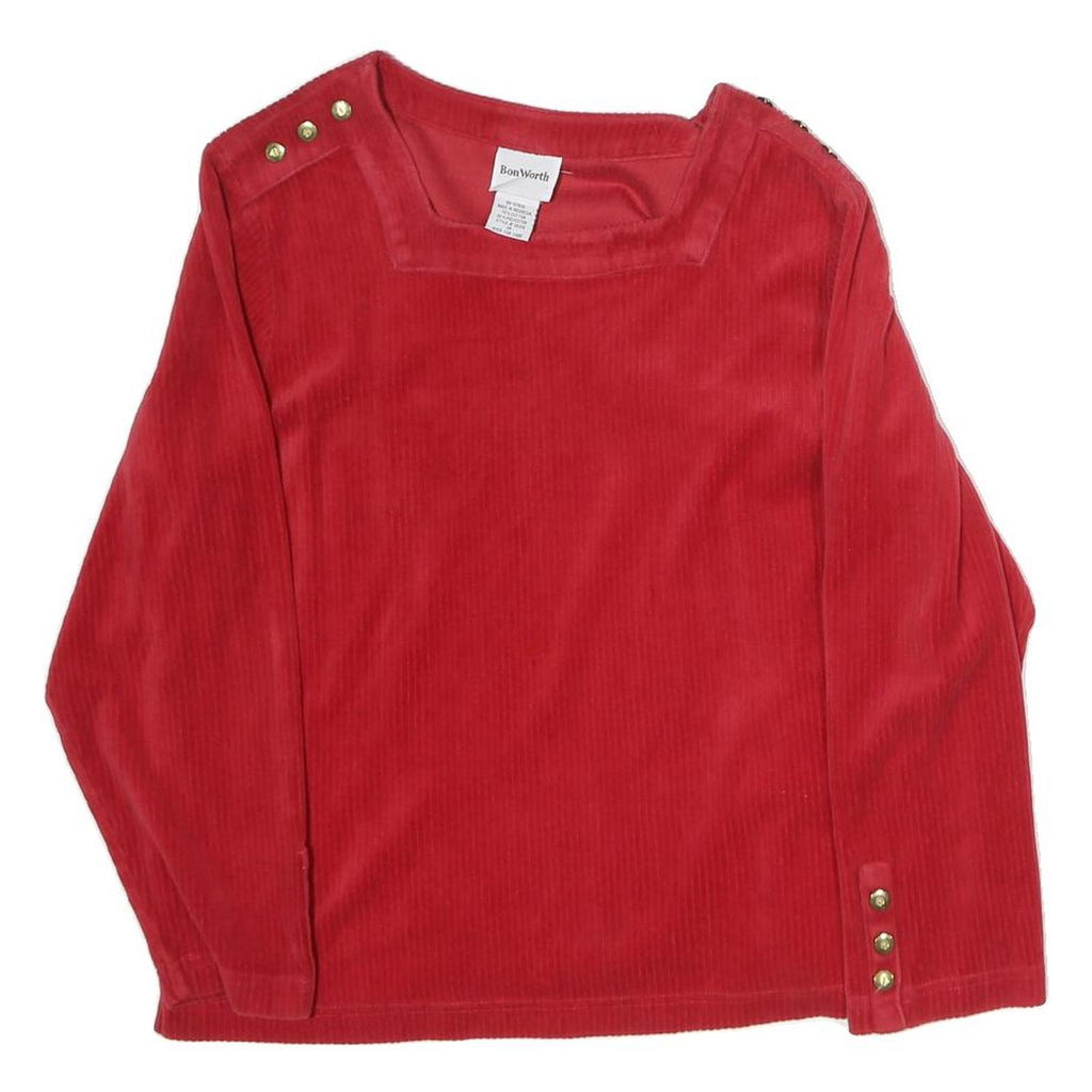 BONWORTH Womens Red Basic Top Long Sleeve Square Neck Buttons M Comfortable