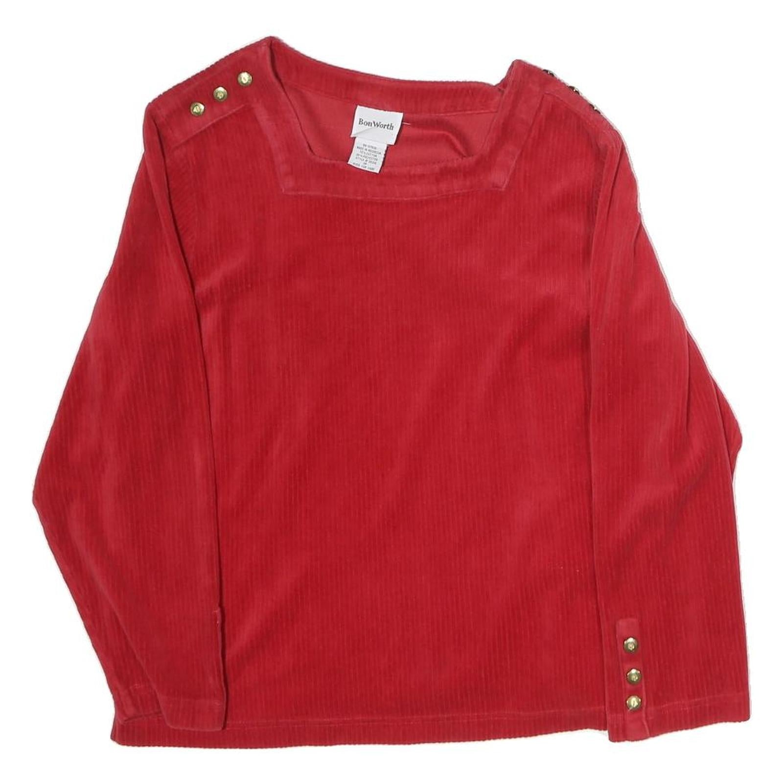BONWORTH Womens Red Basic Top Long Sleeve Square Neck Buttons M Comfortable