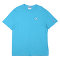 CHAMPION Mens Blue Plain T-Shirt L Short Sleeve Crew Neck Logo Casual Cotton