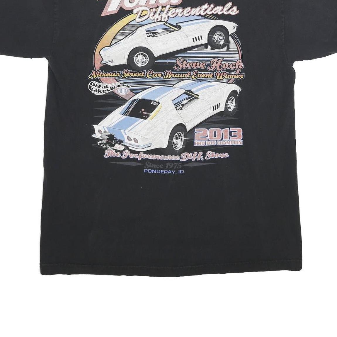 BAYSIDE Mens Black Graphic T-Shirt L Short Sleeve Crew Neck Car Print