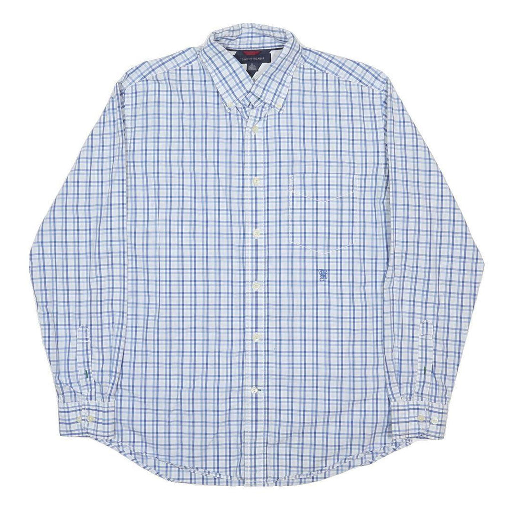 TOMMY HILFIGER Mens Blue & White Check Shirt M Classic Button-Down Cotton