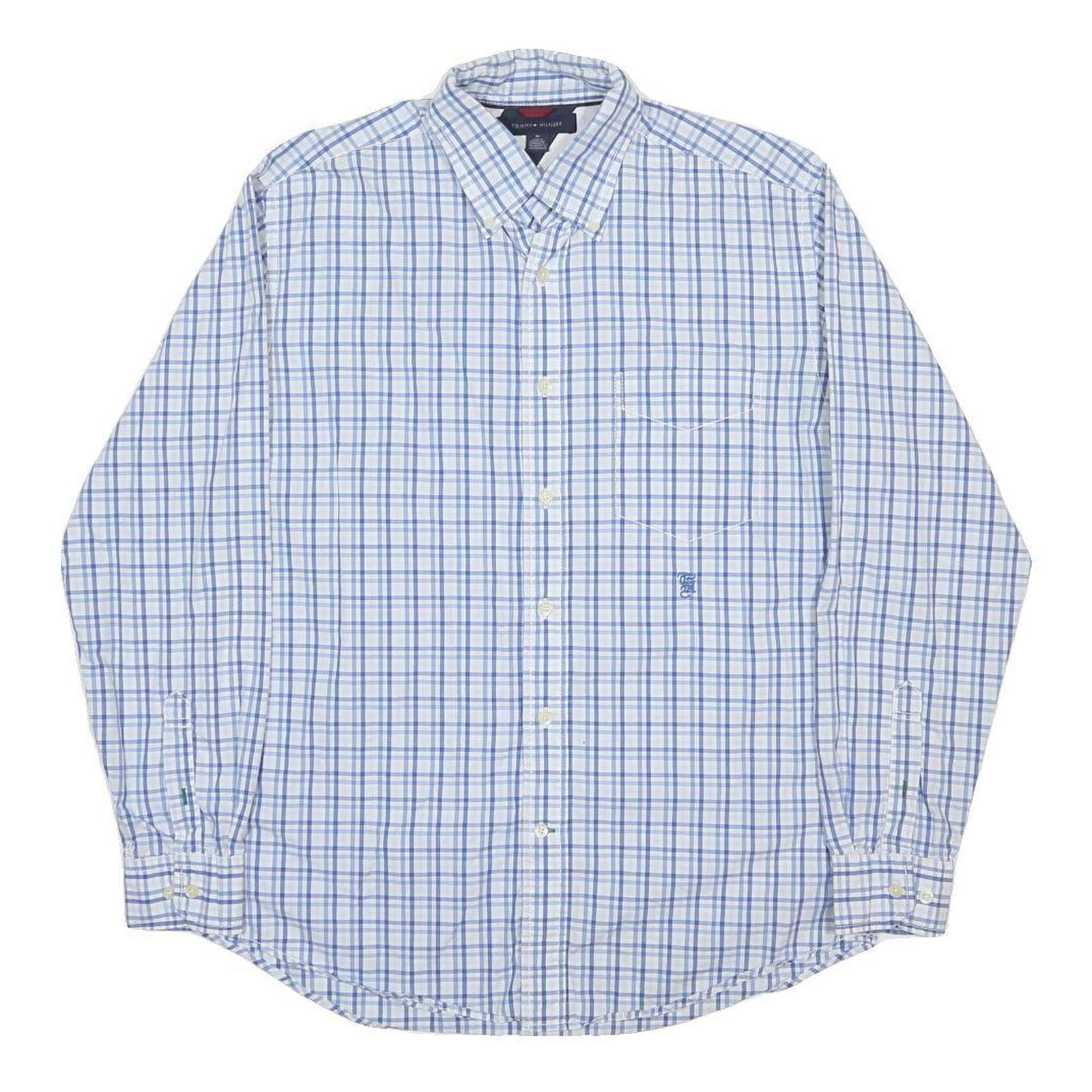 TOMMY HILFIGER Mens Blue & White Check Shirt M Classic Button-Down Cotton