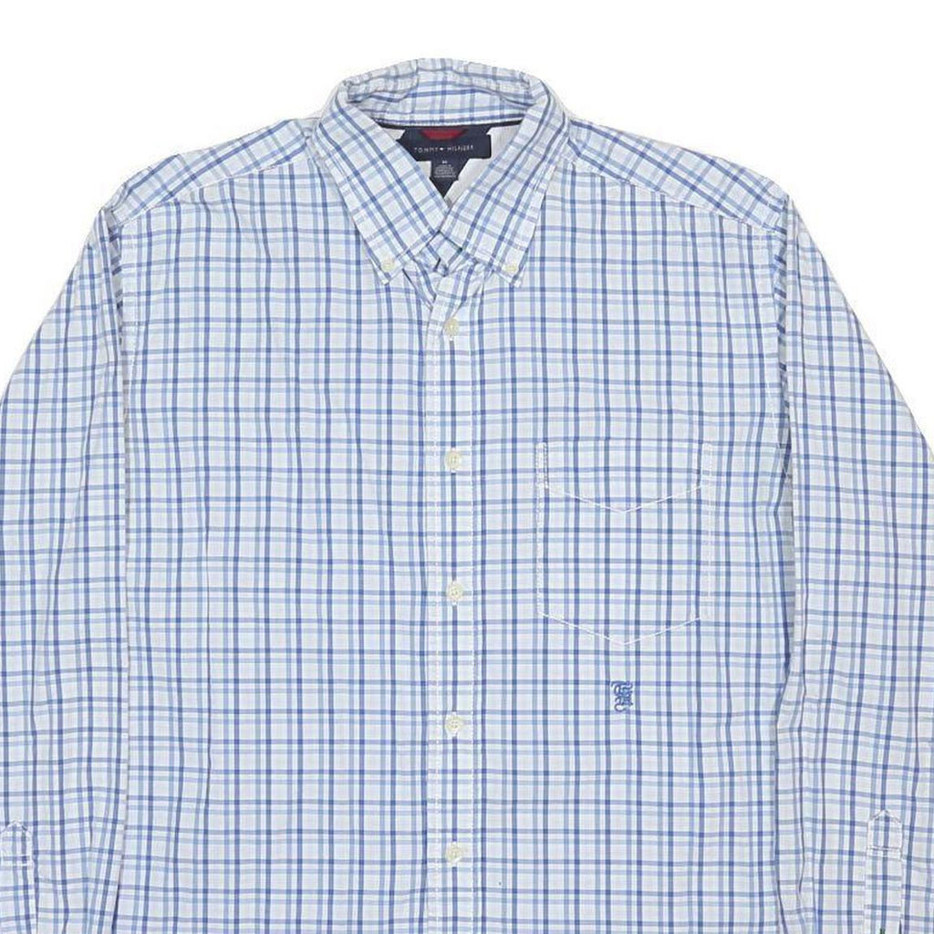 TOMMY HILFIGER Mens Blue & White Check Shirt M Classic Button-Down Cotton