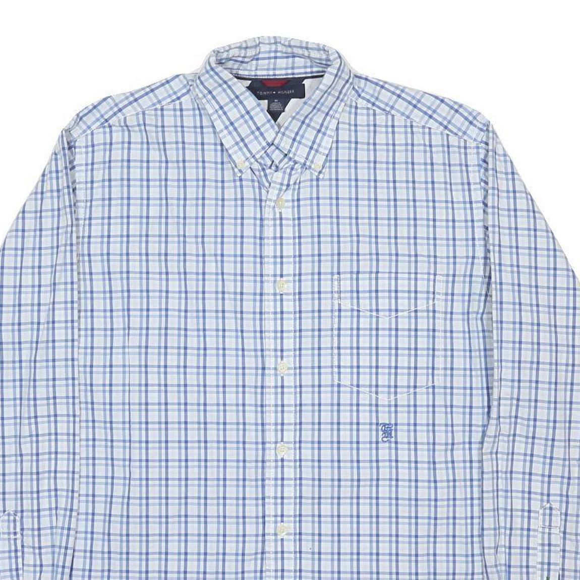 TOMMY HILFIGER Mens Blue & White Check Shirt M Classic Button-Down Cotton