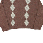 LE FAVOLE Womens Brown & Cream Patterned Wool Blend Plain Crew Neck Chunky Knit