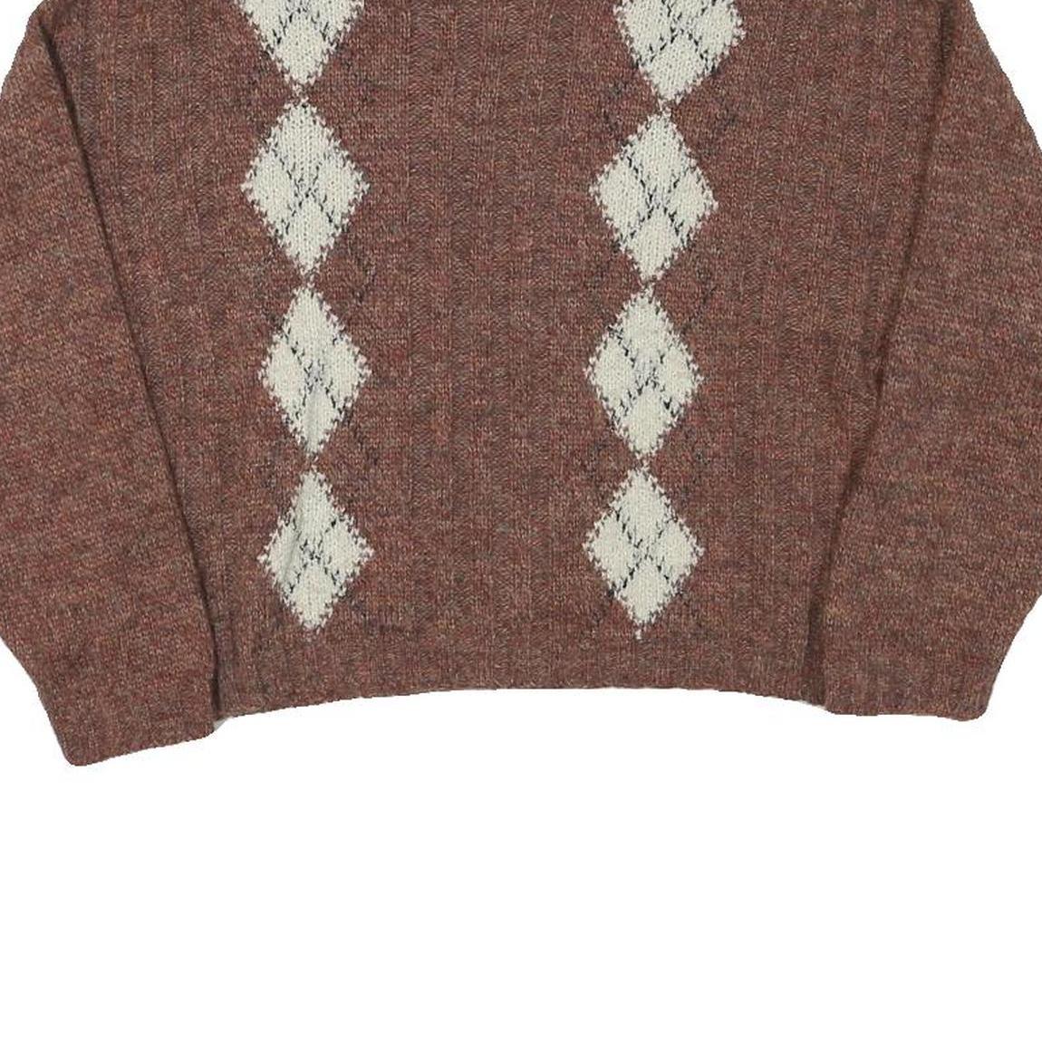 LE FAVOLE Womens Brown & Cream Patterned Wool Blend Plain Crew Neck Chunky Knit