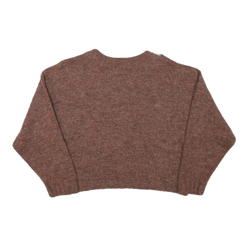 LE FAVOLE Womens Brown & Cream Patterned Wool Blend Plain Crew Neck Chunky Knit