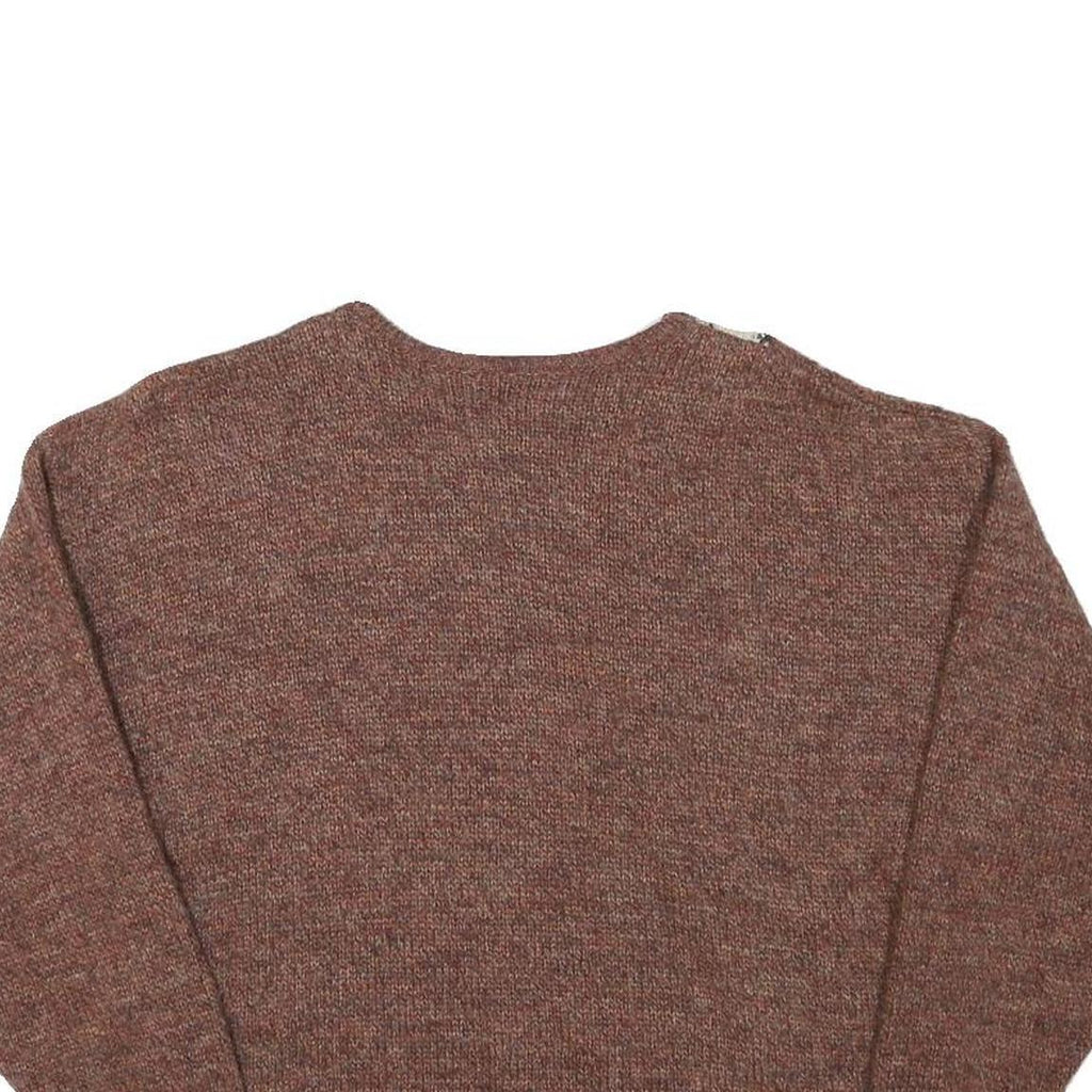 LE FAVOLE Womens Brown & Cream Patterned Wool Blend Plain Crew Neck Chunky Knit