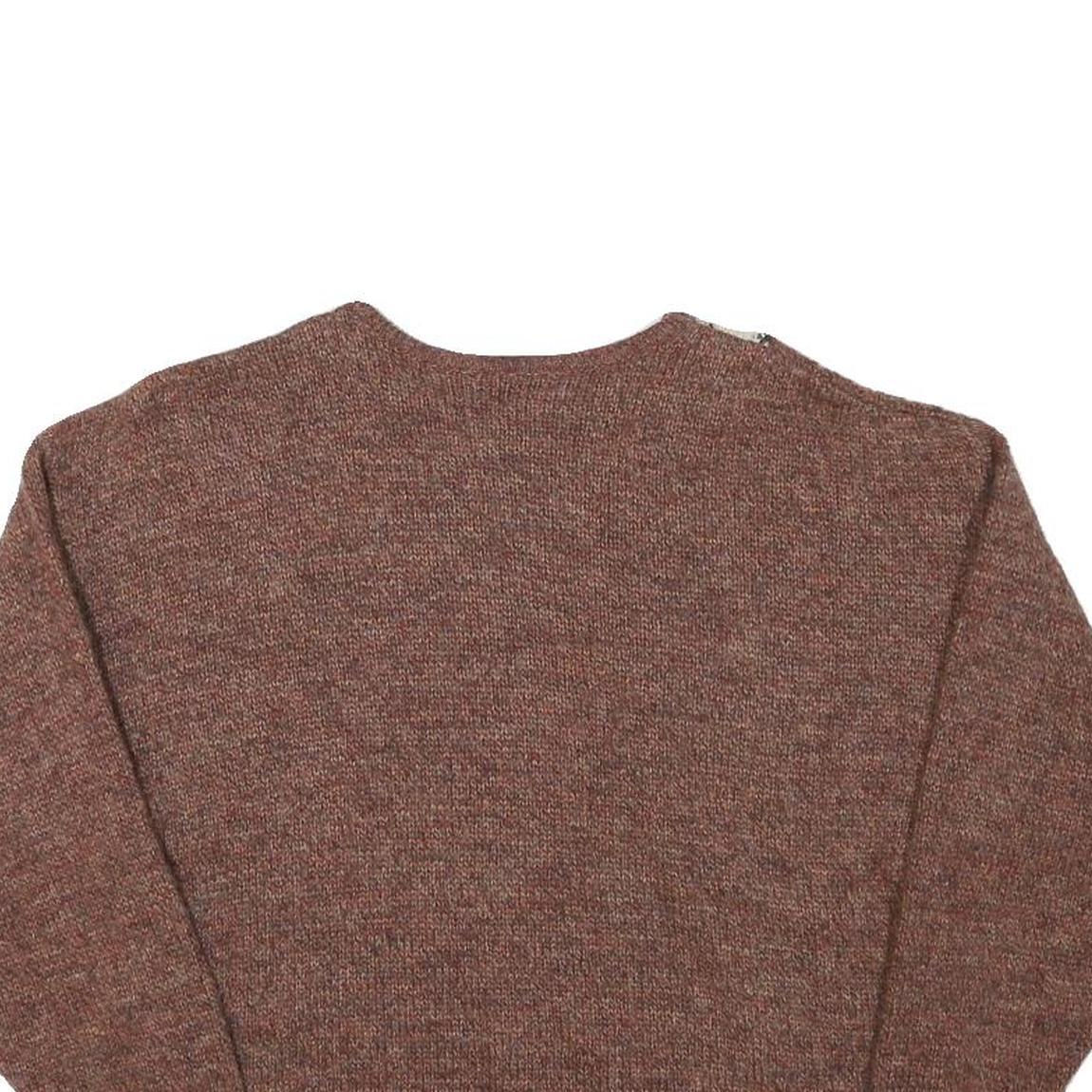 LE FAVOLE Womens Brown & Cream Patterned Wool Blend Plain Crew Neck Chunky Knit